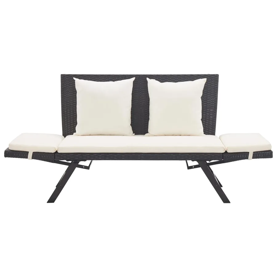 Banc de jardin avec coussins 176 cm Noir Résine tressée - 7