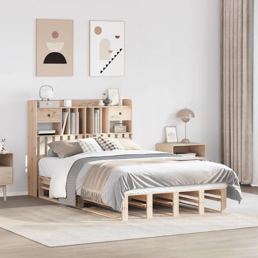 Lit bibliothèque sans matelas 135x190 cm bois de pin massif