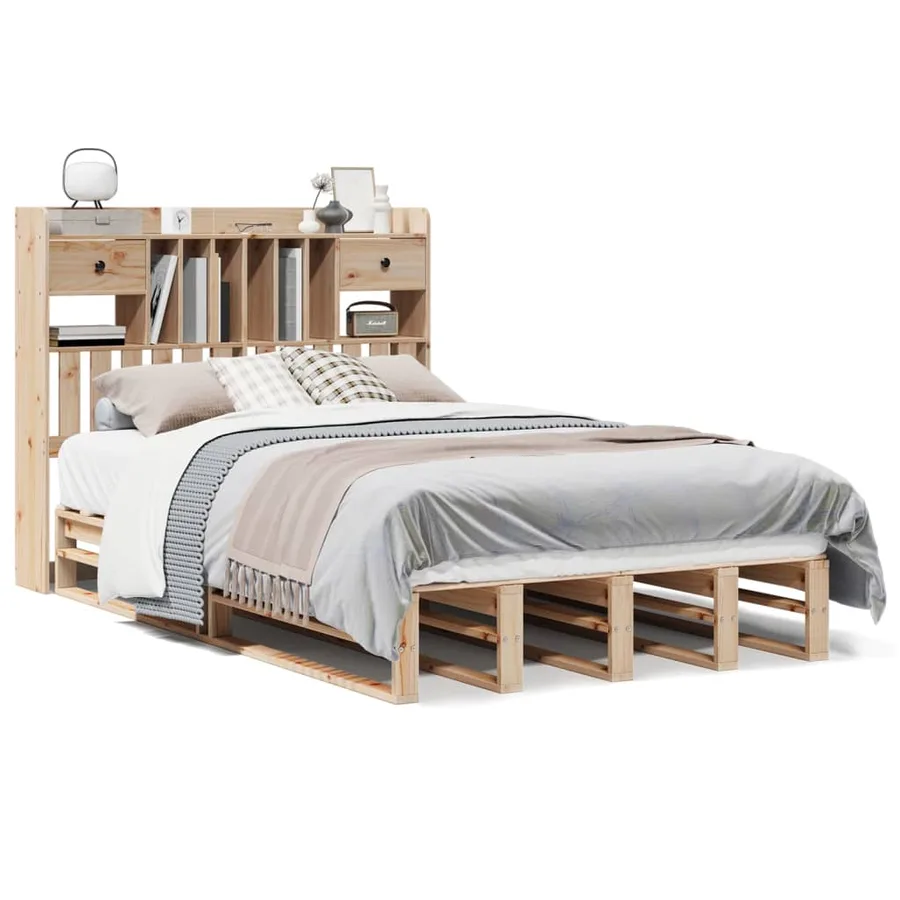 Lit bibliothèque sans matelas 135x190 cm bois de pin massif - 2
