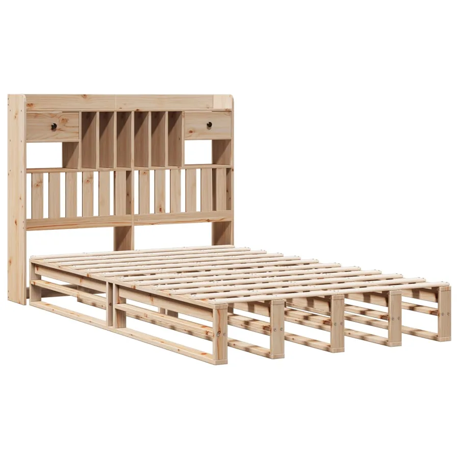 Lit bibliothèque sans matelas 135x190 cm bois de pin massif - 3