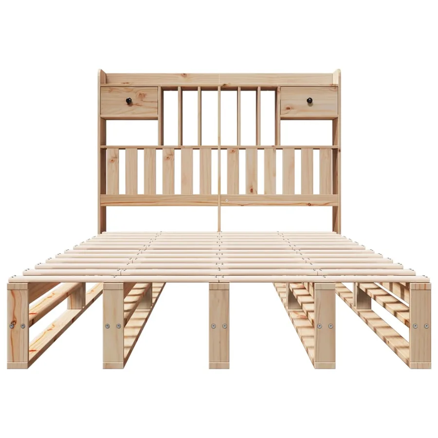 Lit bibliothèque sans matelas 135x190 cm bois de pin massif - 4