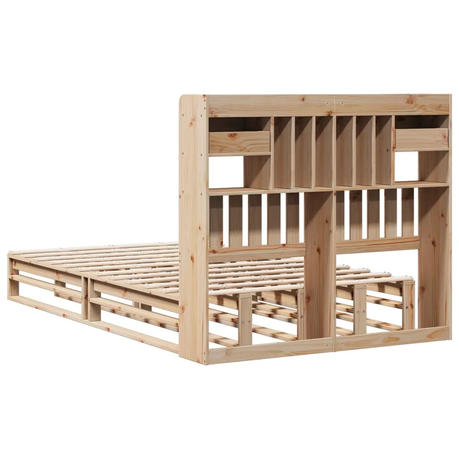 Lit bibliothèque sans matelas 135x190 cm bois de pin massif - 8