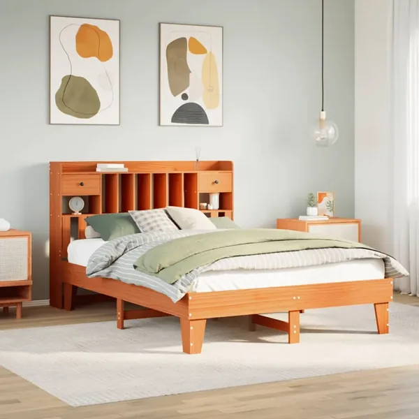 Cadre de lit sans matelas cire marron 150x200cm bois pin massif