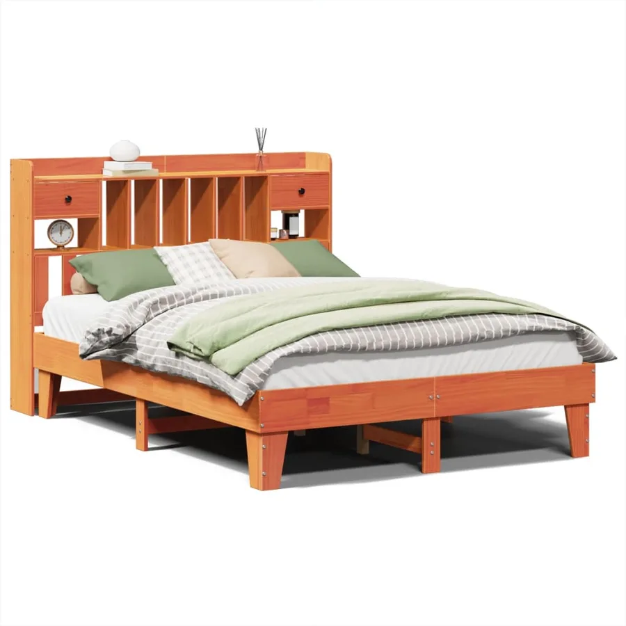 Cadre de lit sans matelas cire marron 150x200cm bois pin massif - 2