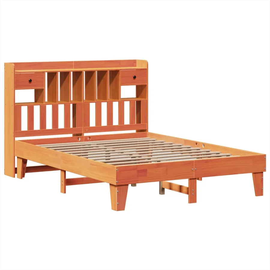 Cadre de lit sans matelas cire marron 150x200cm bois pin massif - 3
