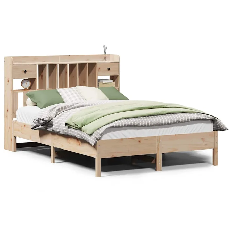 Lit bibliothèque sans matelas 135x190 cm bois de pin massif - 2