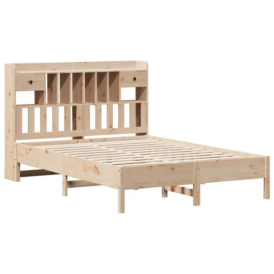 Lit bibliothèque sans matelas 135x190 cm bois de pin massif - 3