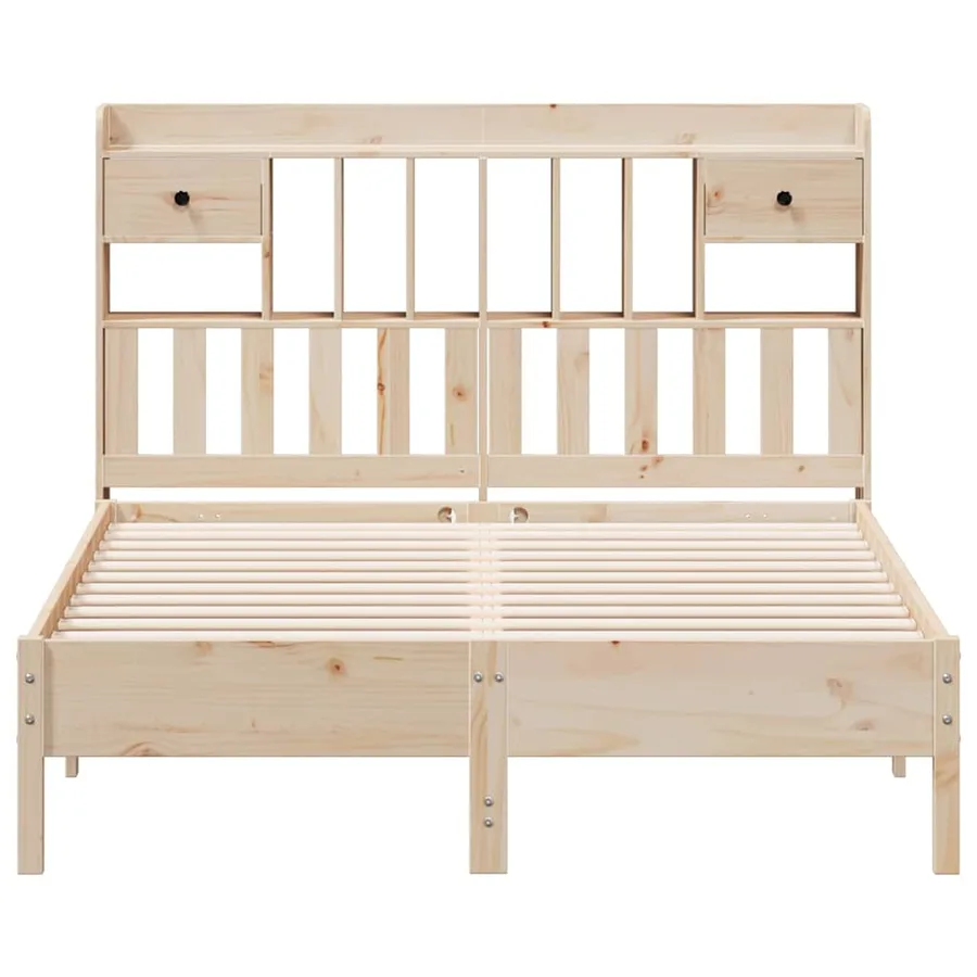 Lit bibliothèque sans matelas 135x190 cm bois de pin massif - 4