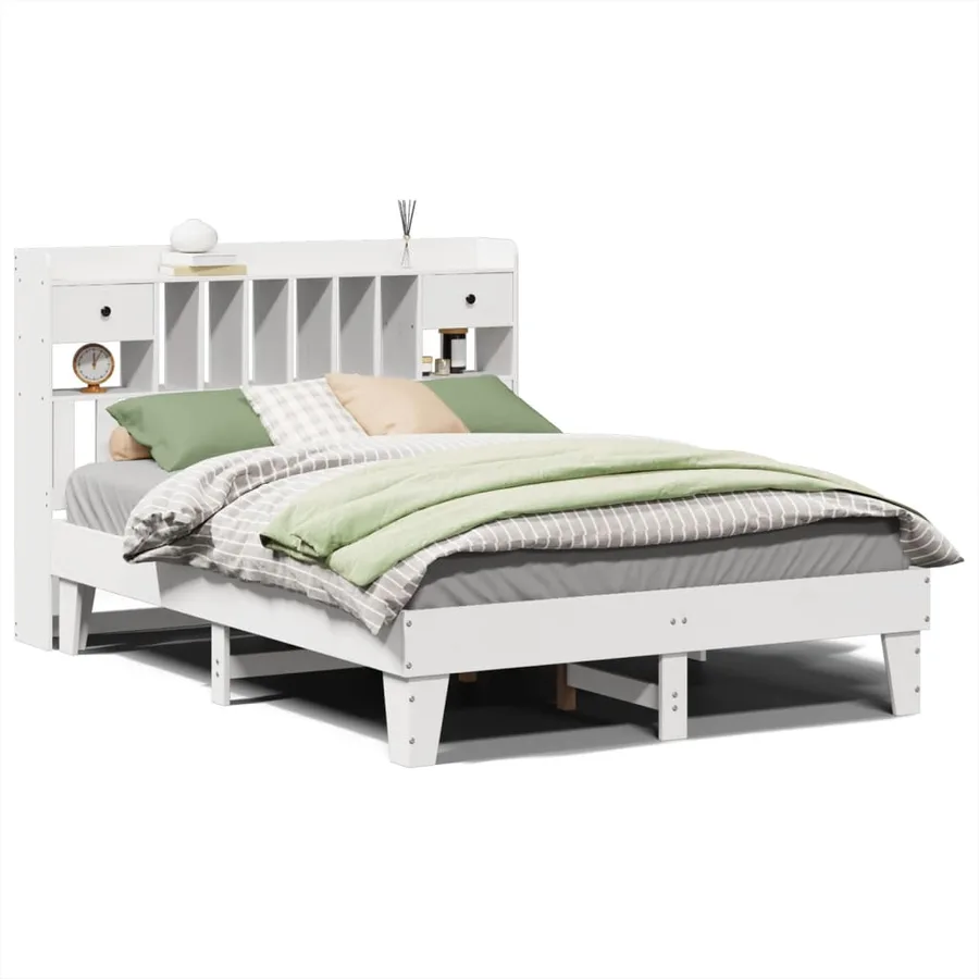 Cadre de lit sans matelas blanc 140x190 cm bois de pin massif - 2