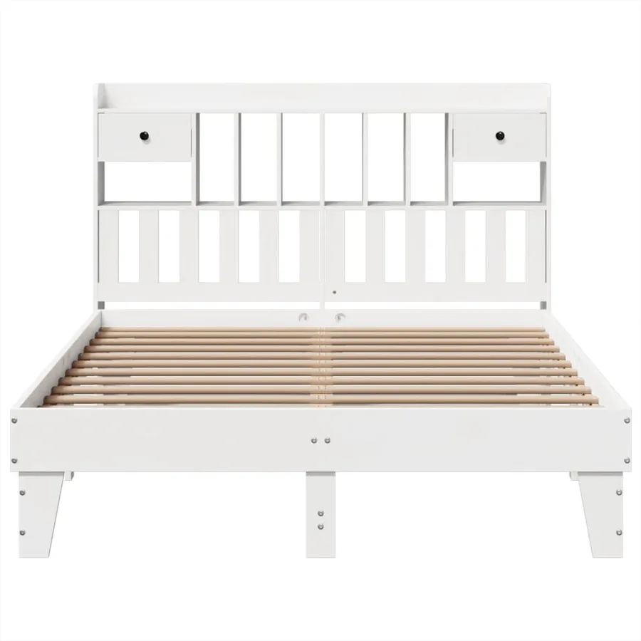 Cadre de lit sans matelas blanc 140x190 cm bois de pin massif - 4