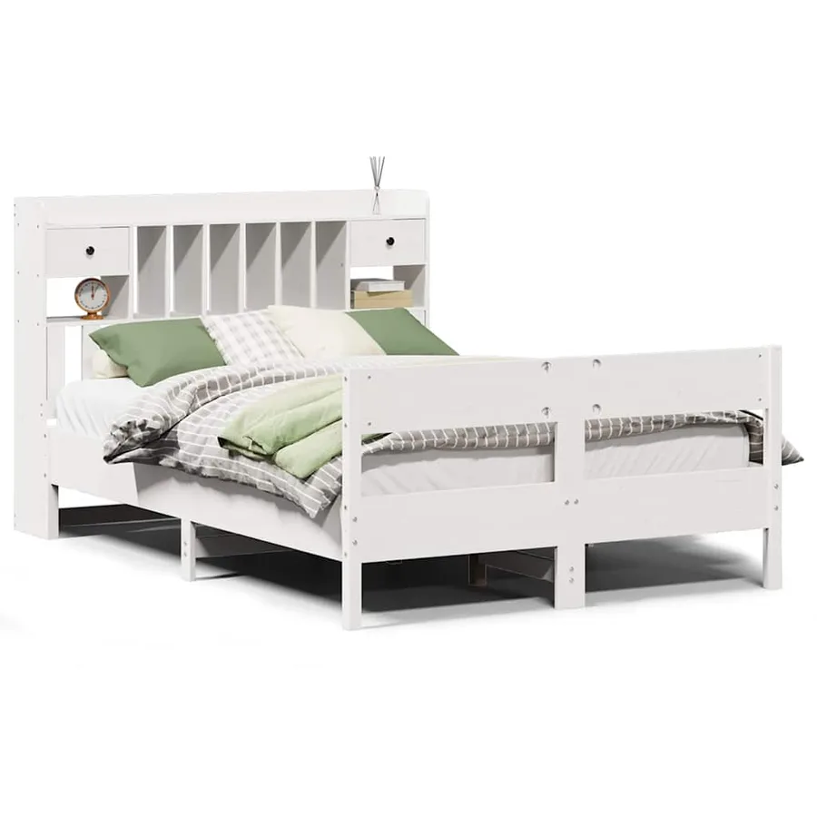 Lit bibliothèque sans matelas blanc 140x200 cm bois pin massif - 2