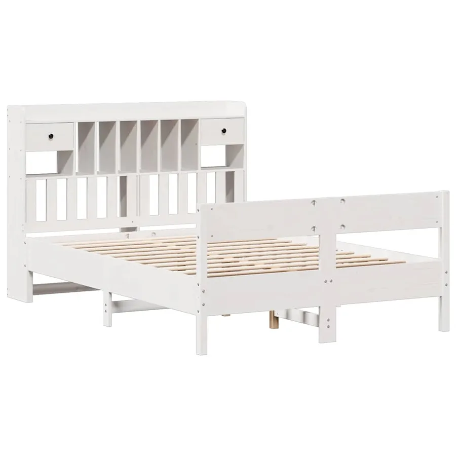 Lit bibliothèque sans matelas blanc 140x200 cm bois pin massif - 3