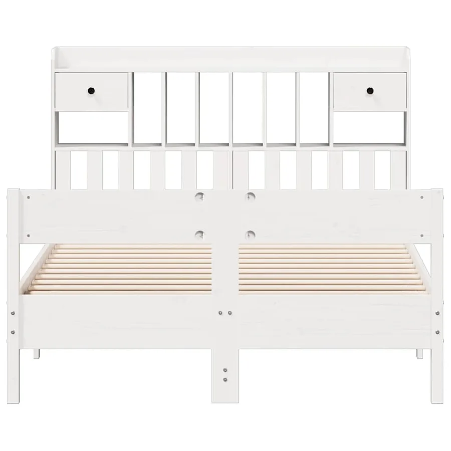 Lit bibliothèque sans matelas blanc 140x200 cm bois pin massif - 4