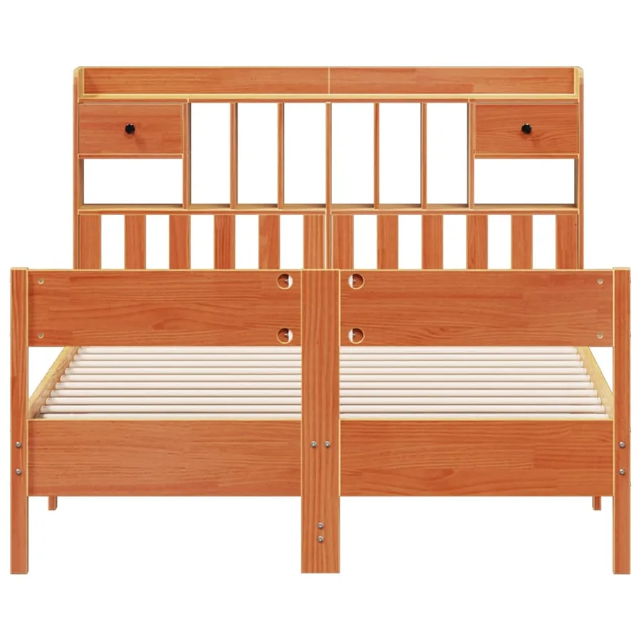 Lit bibliothèque sans matelas cire marron 150x200 cm pin massif - 4