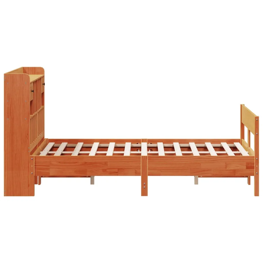 Lit bibliothèque sans matelas cire marron 150x200 cm pin massif - 5