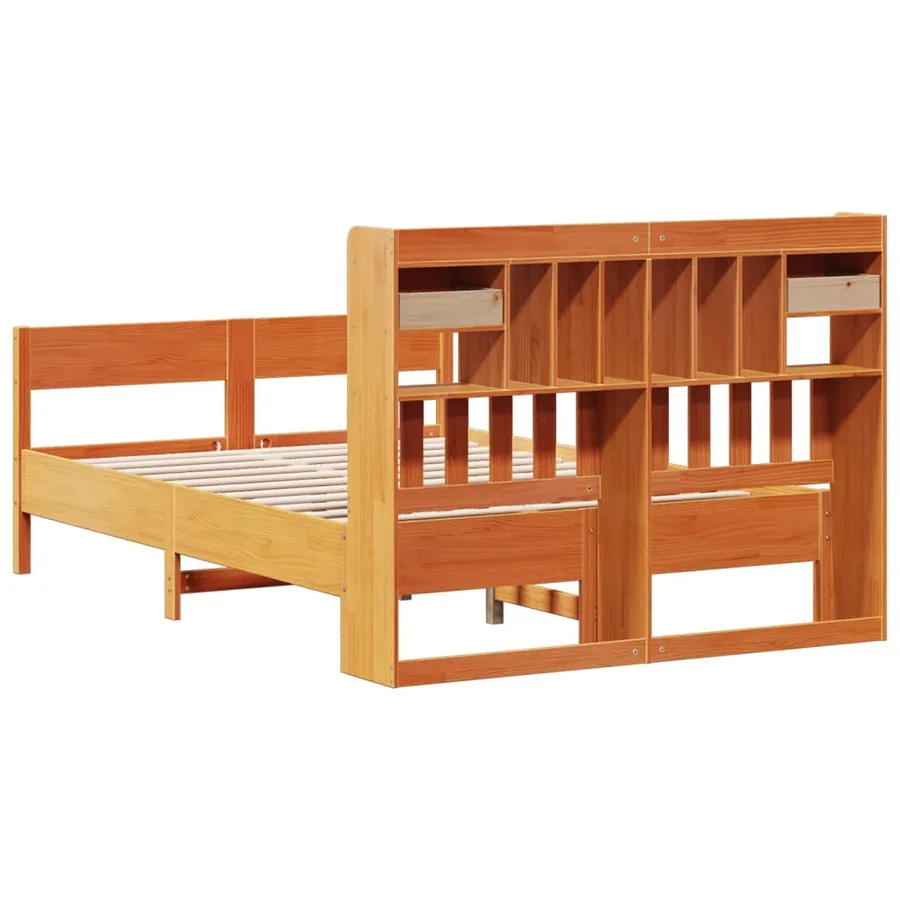 Lit bibliothèque sans matelas cire marron 150x200 cm pin massif - 6