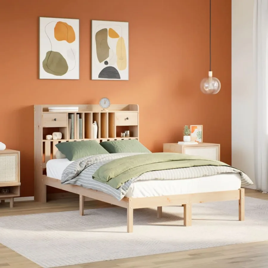 Lit bibliothèque sans matelas 135x190 cm bois de pin massif