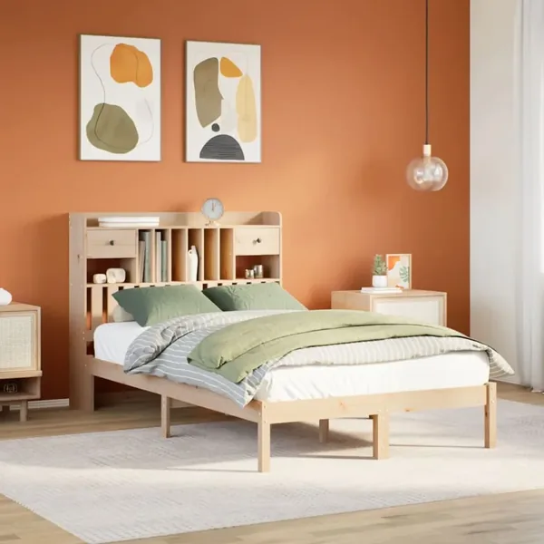 Lit bibliothèque sans matelas 135x190 cm bois de pin massif