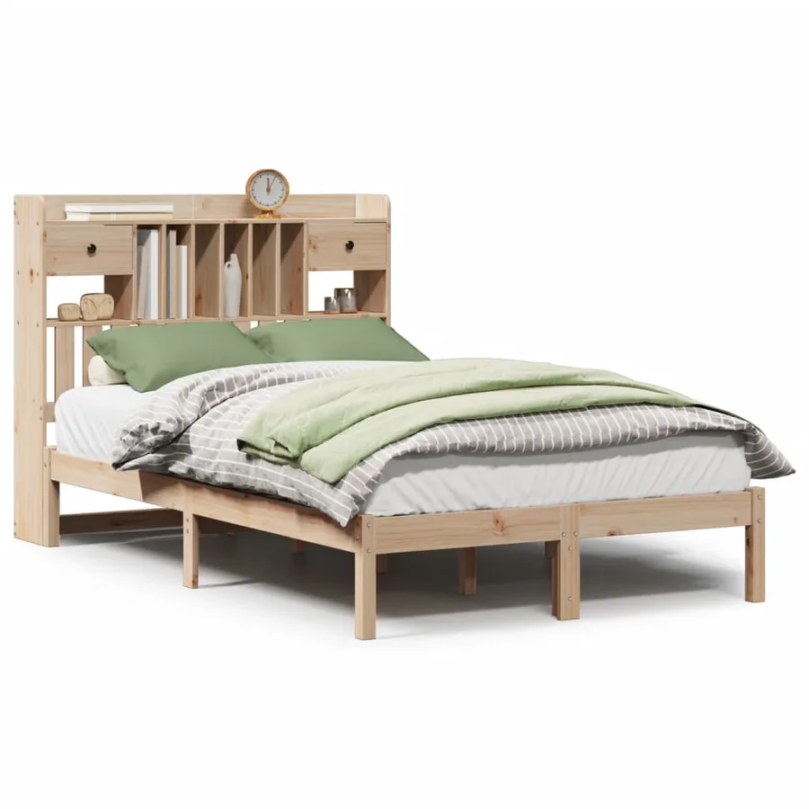 Lit bibliothèque sans matelas 135x190 cm bois de pin massif - 2
