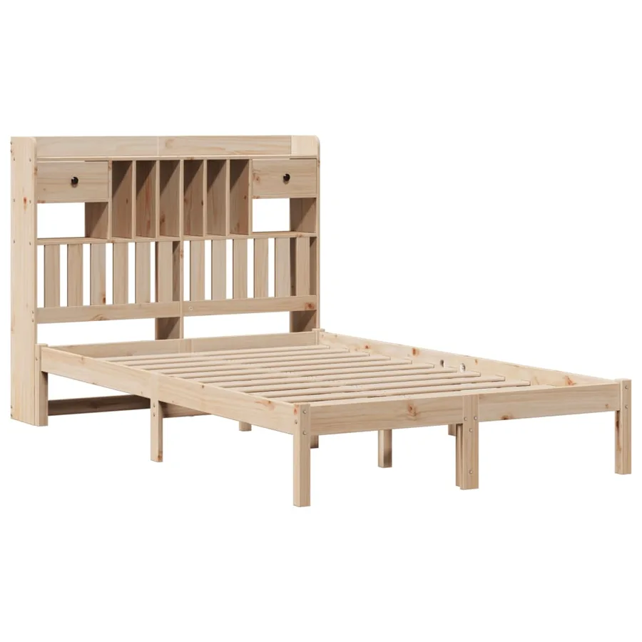 Lit bibliothèque sans matelas 135x190 cm bois de pin massif - 3