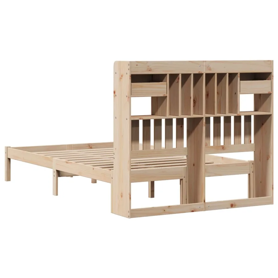 Lit bibliothèque sans matelas 135x190 cm bois de pin massif - 8