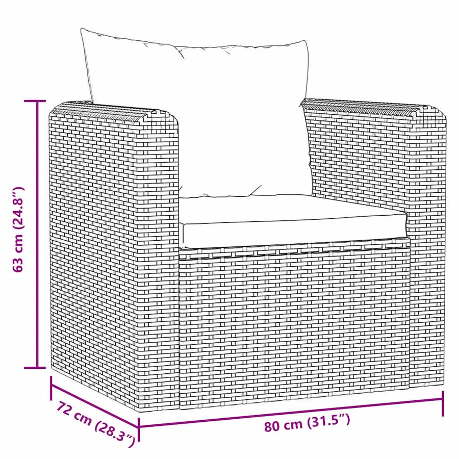 Fauteuil avec coussins Résine tressée Noir - 6