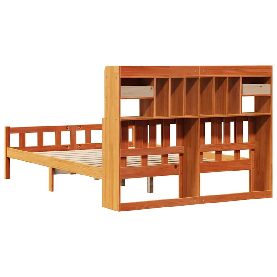 Lit bibliothèque sans matelas cire marron 150x200 cm pin massif - 6