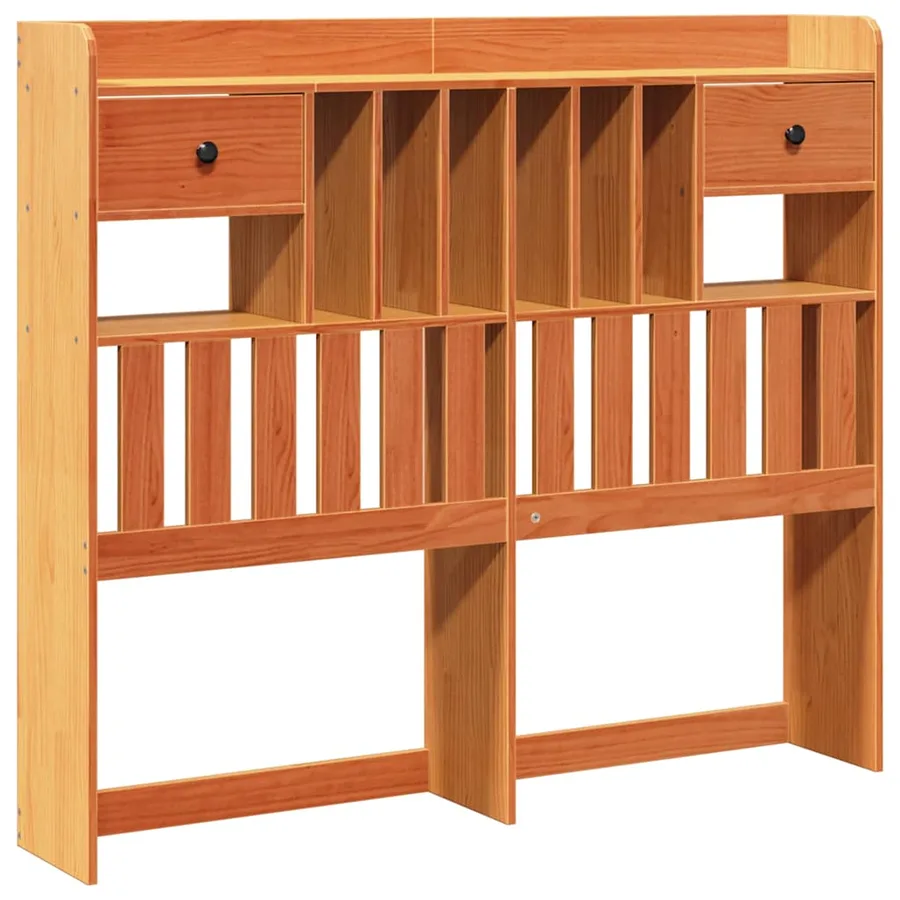 Lit bibliothèque sans matelas cire marron 150x200 cm pin massif - 7