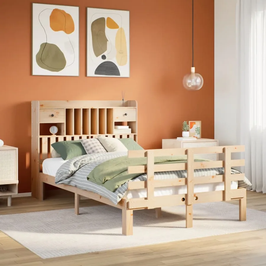 Lit bibliothèque sans matelas 135x190 cm bois de pin massif