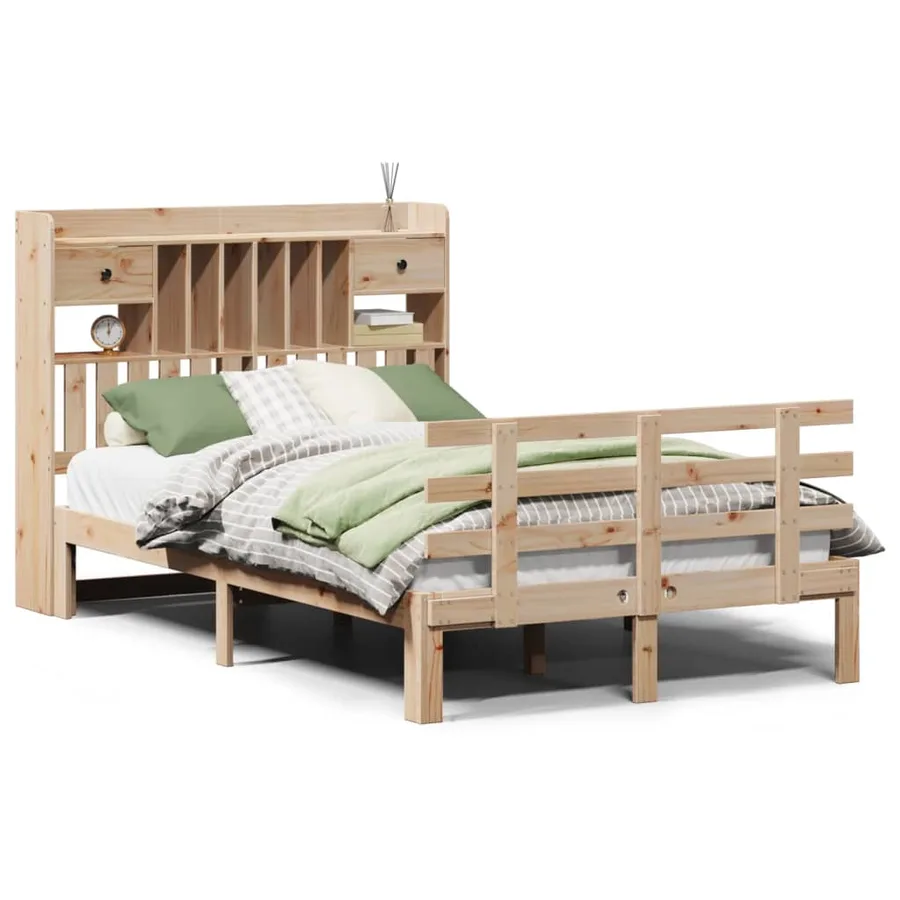 Lit bibliothèque sans matelas 135x190 cm bois de pin massif - 2