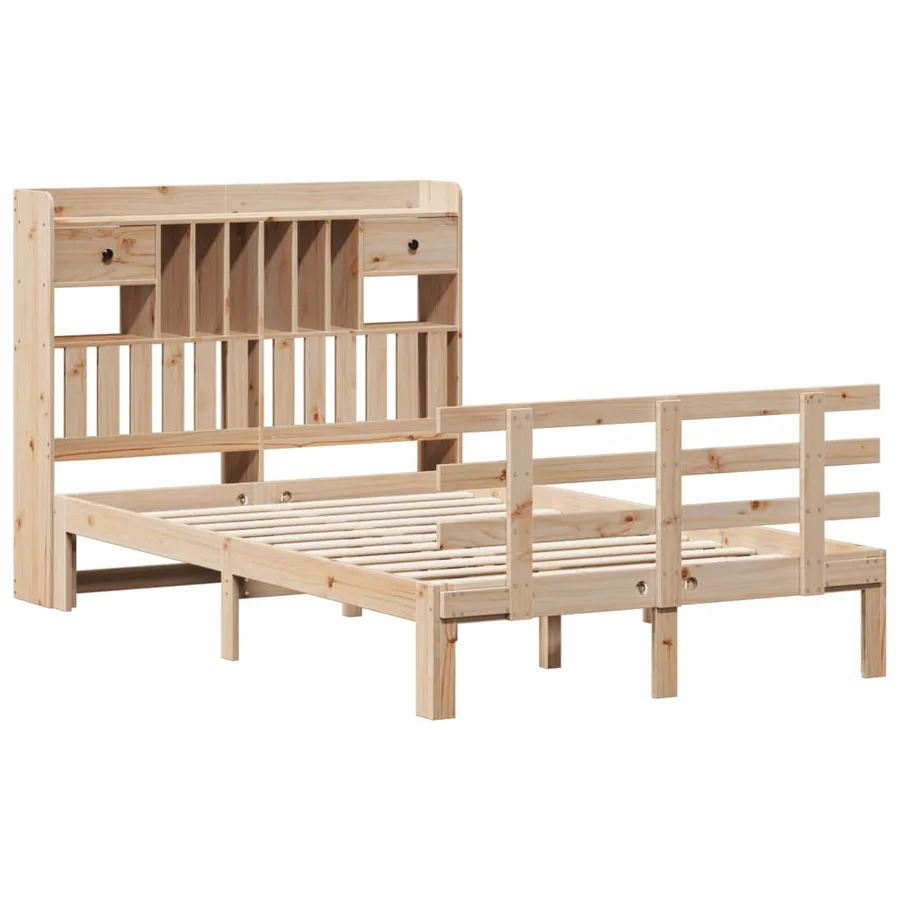 Lit bibliothèque sans matelas 135x190 cm bois de pin massif - 3