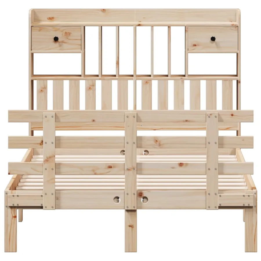 Lit bibliothèque sans matelas 135x190 cm bois de pin massif - 4