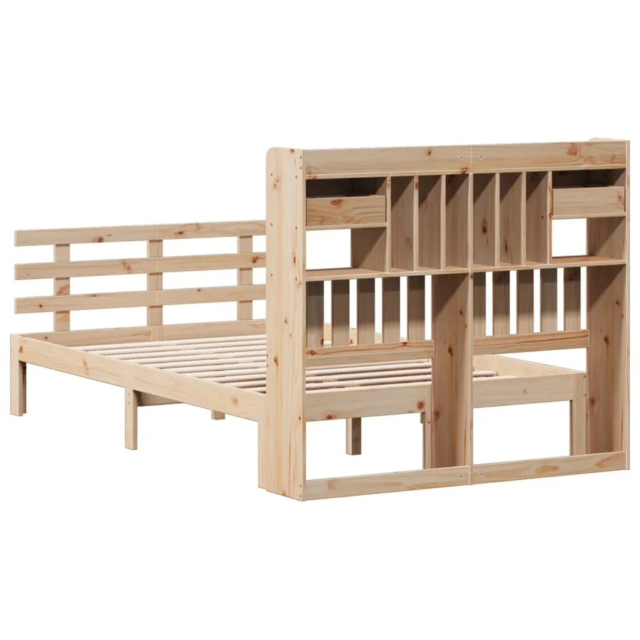 Lit bibliothèque sans matelas 135x190 cm bois de pin massif - 6