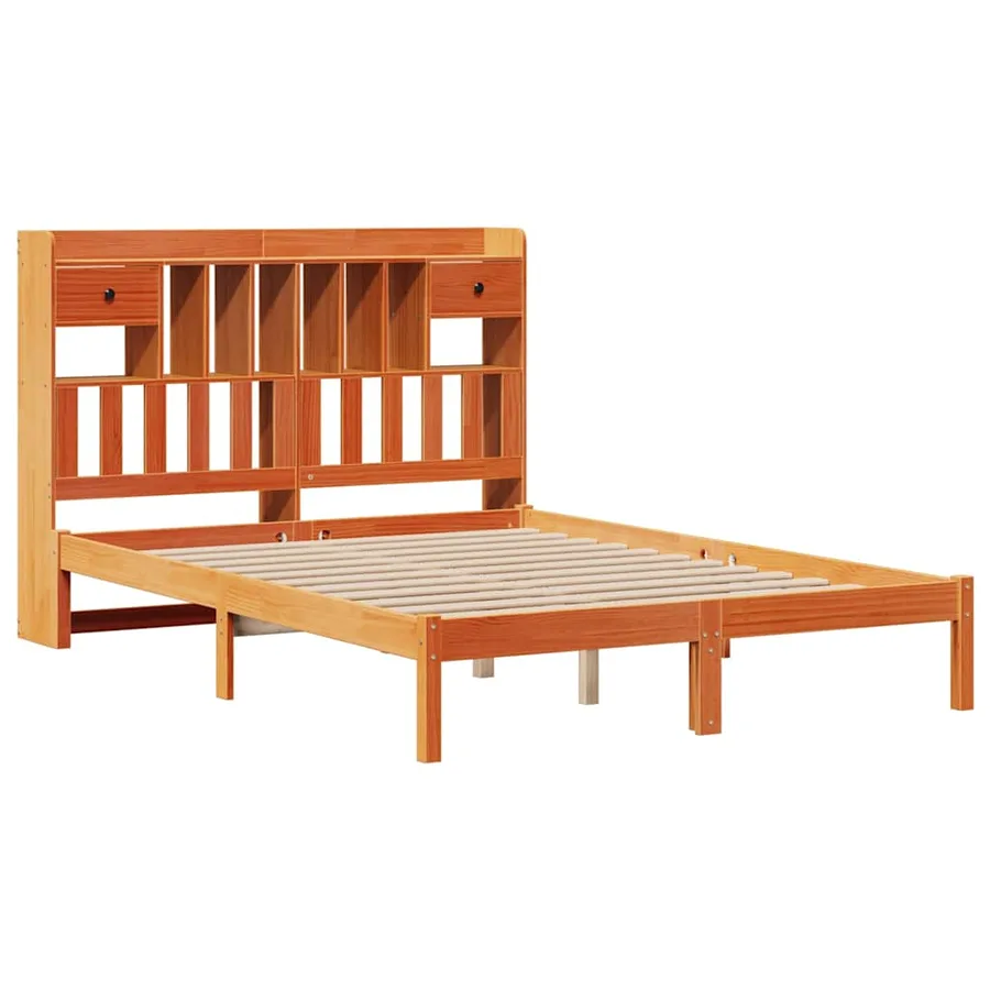 Lit bibliothèque sans matelas cire marron 140x190 cm pin massif - 3