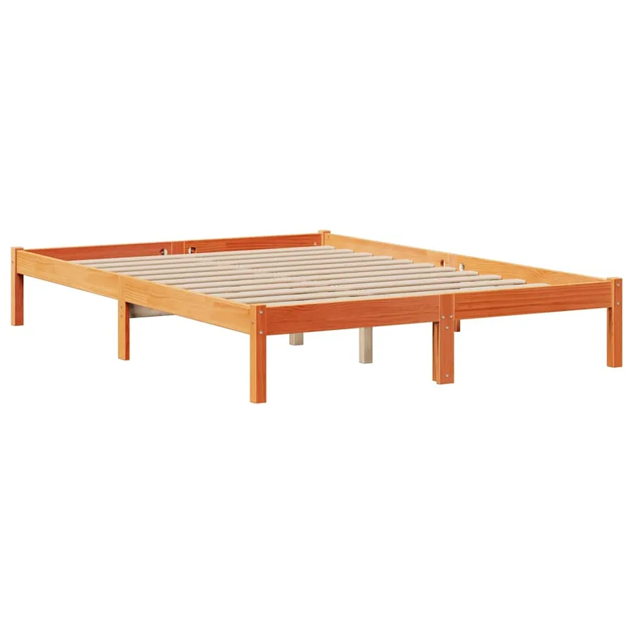 Lit bibliothèque sans matelas cire marron 140x190 cm pin massif - 5