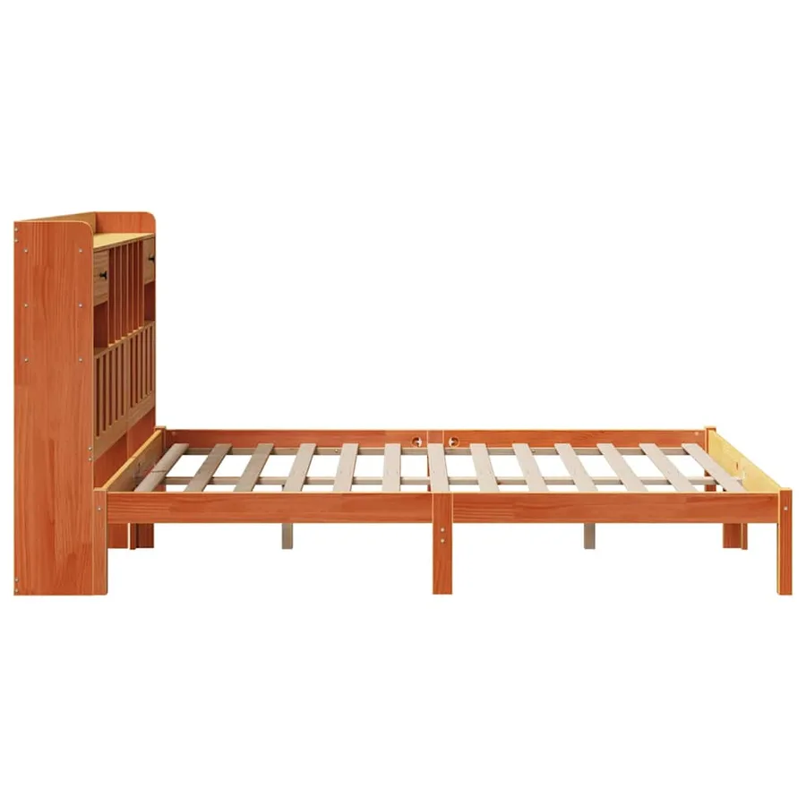 Lit bibliothèque sans matelas cire marron 140x190 cm pin massif - 7