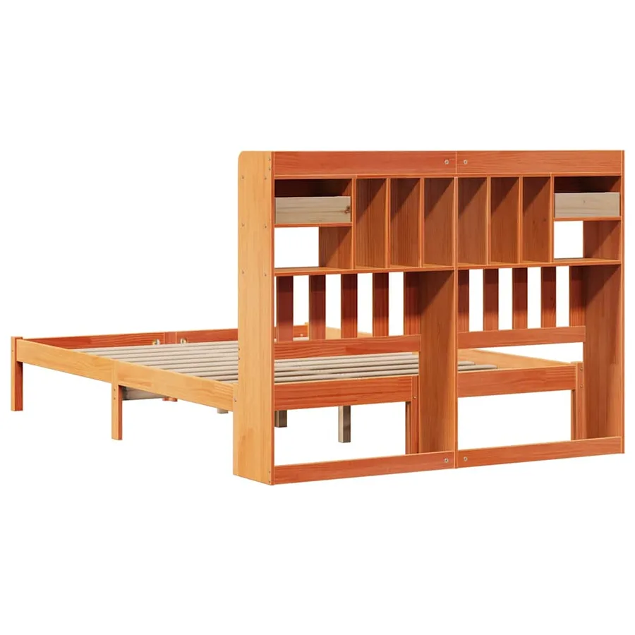Lit bibliothèque sans matelas cire marron 140x190 cm pin massif - 8