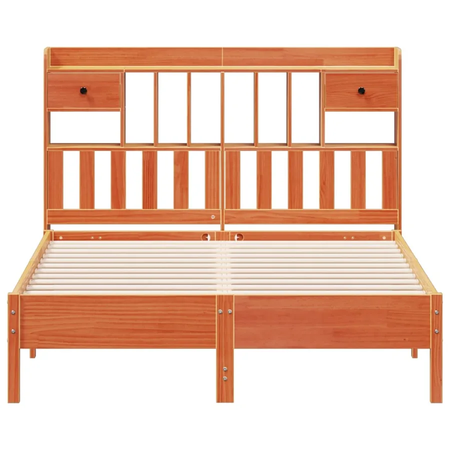 Lit bibliothèque sans matelas cire marron 140x200 cm pin massif - 4