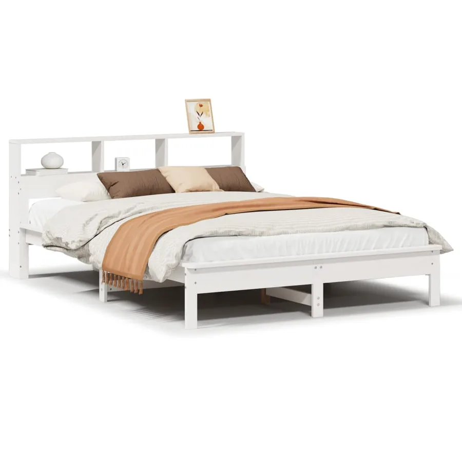 Cadre de lit sans matelas blanc 150x200 cm bois de pin massif - 2