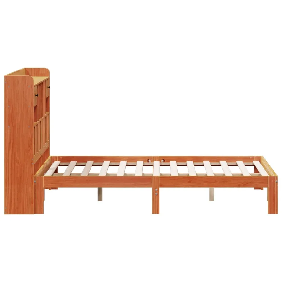 Lit bibliothèque sans matelas cire marron 140x190 cm pin massif - 5