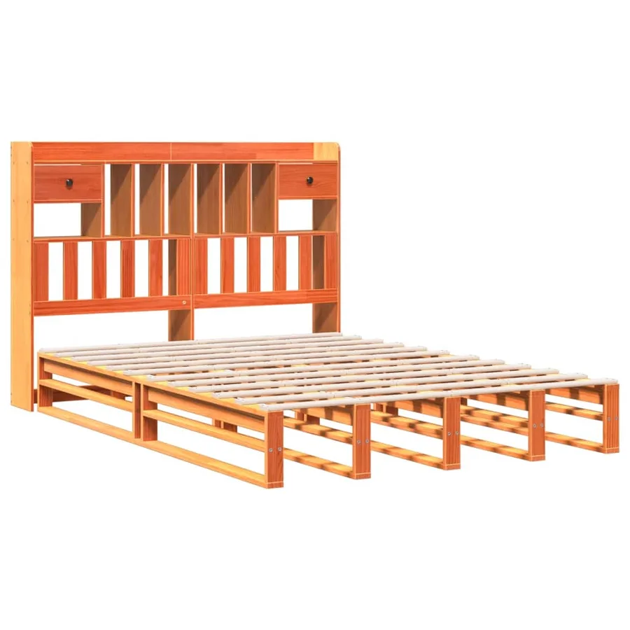 Lit bibliothèque sans matelas cire marron 140x190 cm pin massif - 3