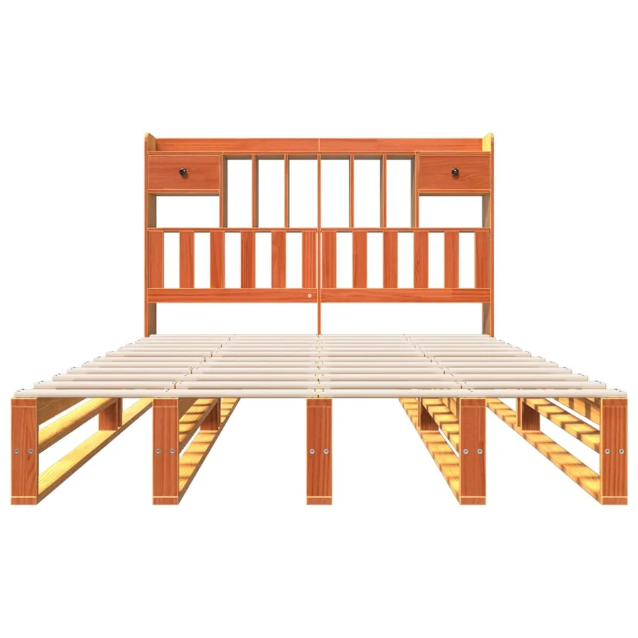 Lit bibliothèque sans matelas cire marron 140x190 cm pin massif - 4