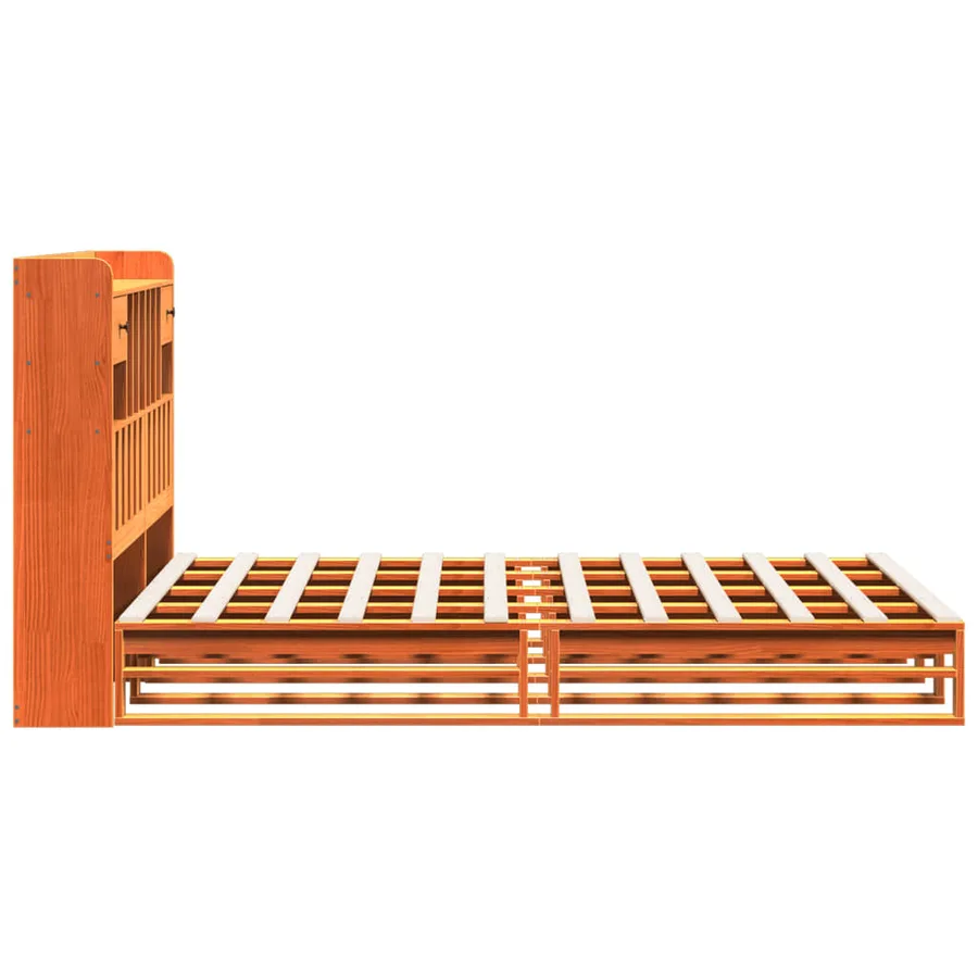 Lit bibliothèque sans matelas cire marron 140x190 cm pin massif - 7