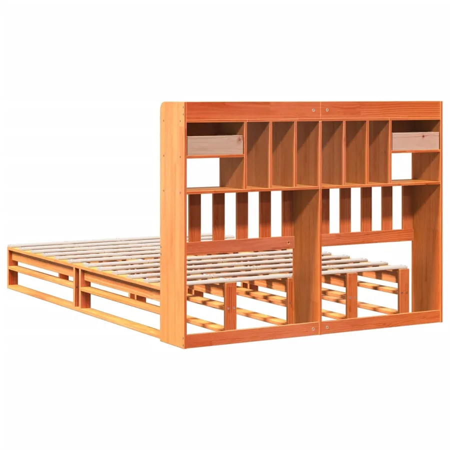 Lit bibliothèque sans matelas cire marron 140x190 cm pin massif - 8