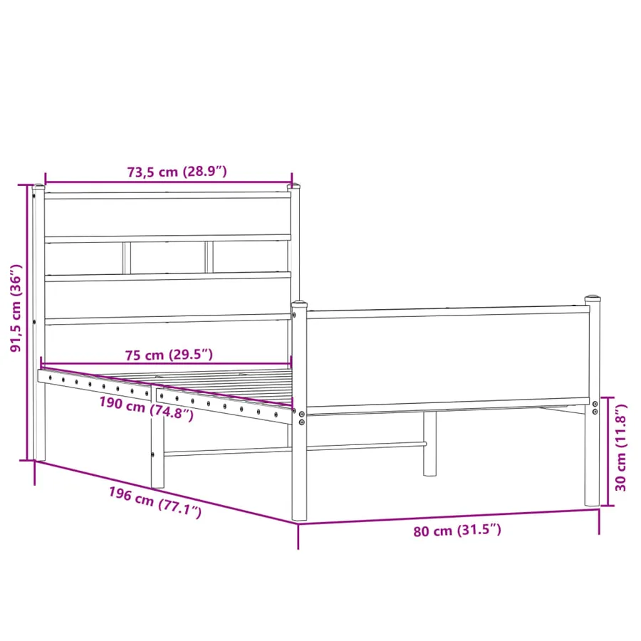 Cadre de lit sans matelas chêne sonoma 75x190 cm - 9