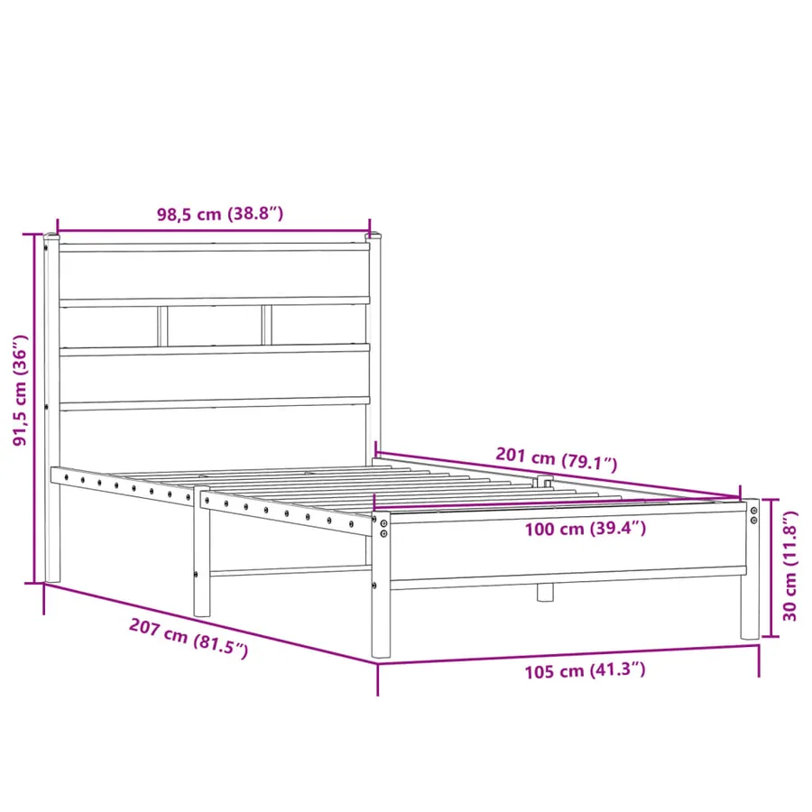 Cadre de lit sans matelas chêne sonoma 100x200 cm - 9