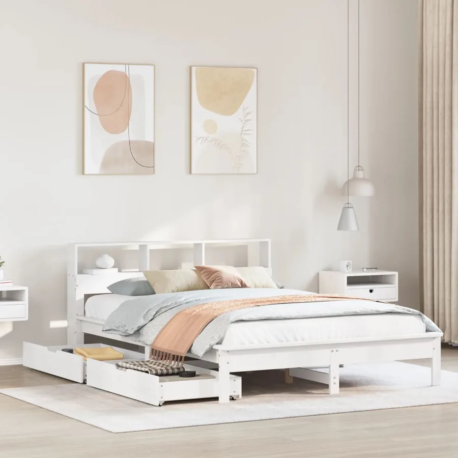 Lit bibliothèque sans matelas blanc 140x200 cm bois pin massif