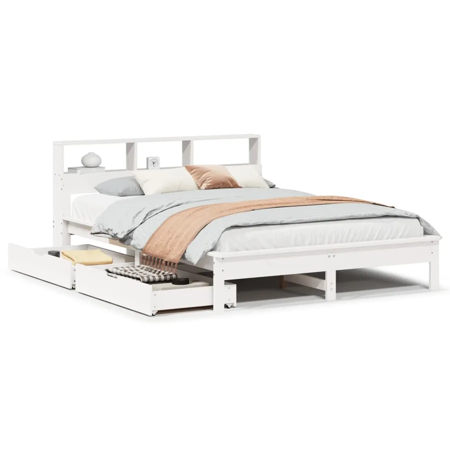 Lit bibliothèque sans matelas blanc 140x200 cm bois pin massif - 2