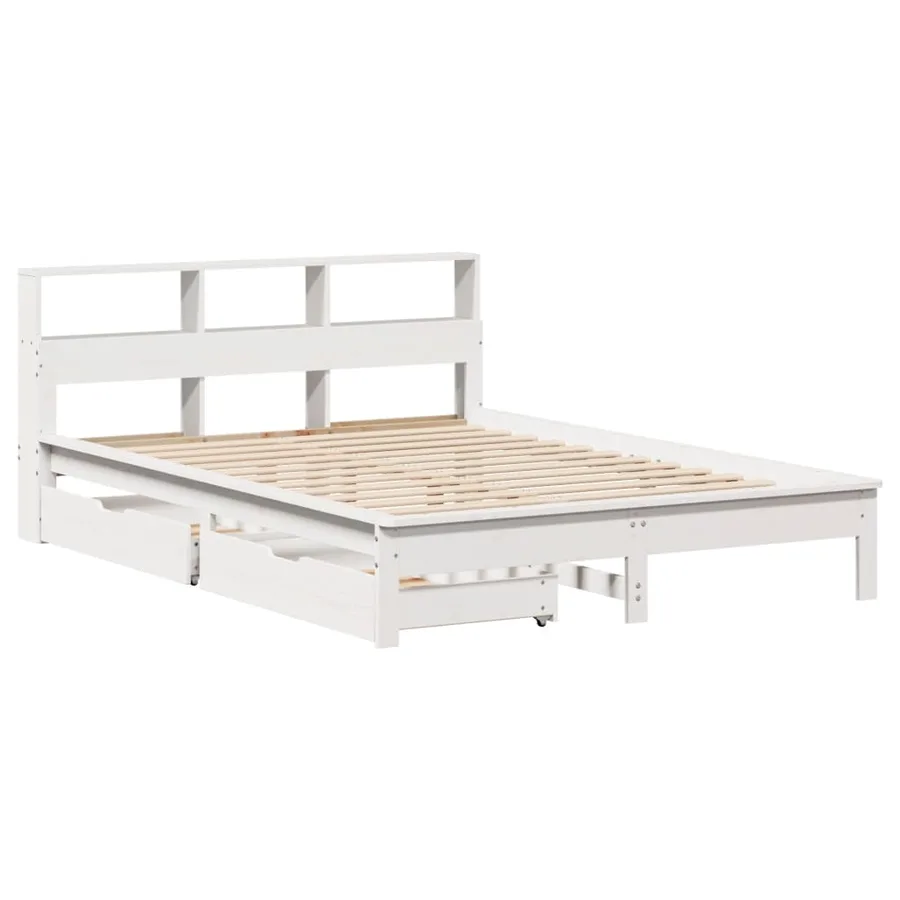 Lit bibliothèque sans matelas blanc 140x200 cm bois pin massif - 3