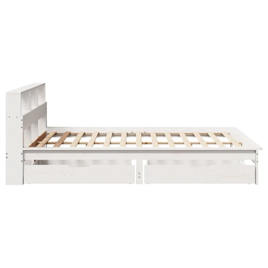 Lit bibliothèque sans matelas blanc 140x200 cm bois pin massif - 5